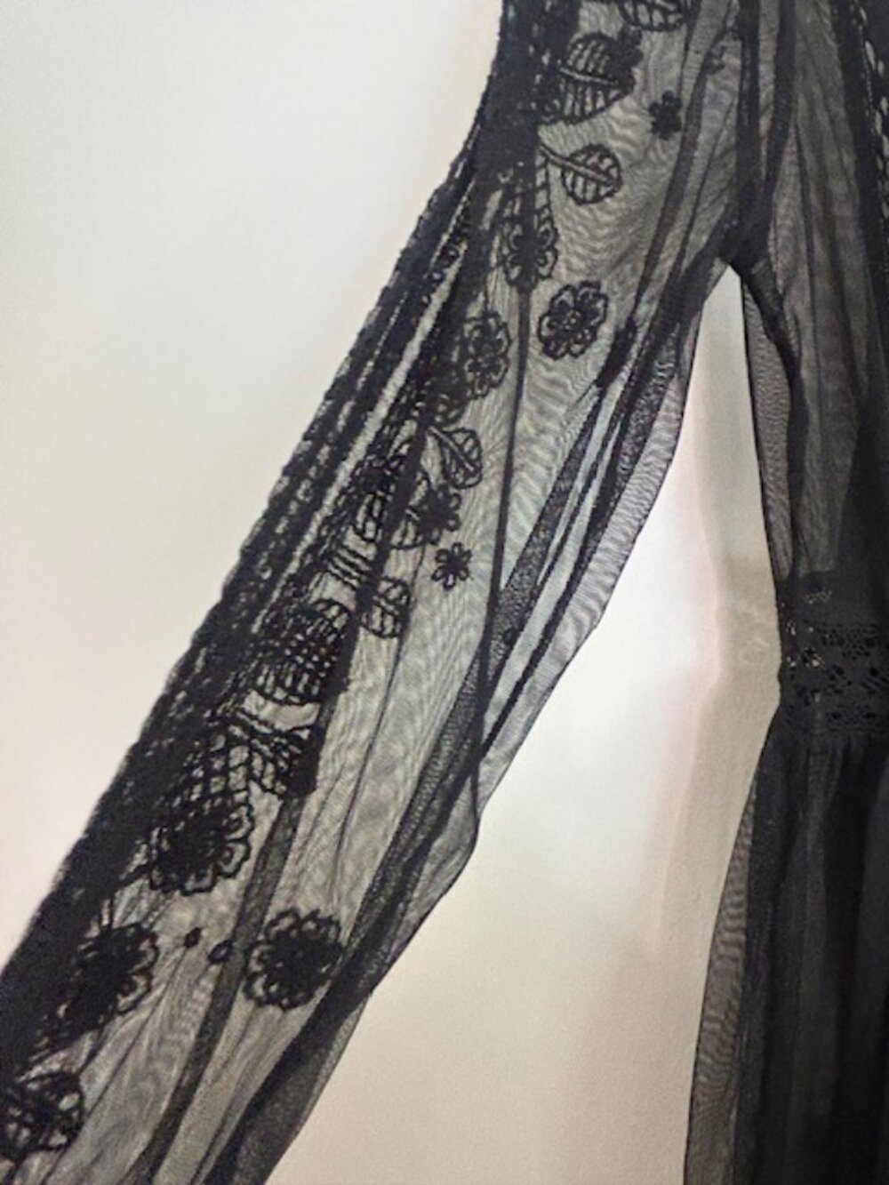 Urban Outfitters Hope Embroidered Long Sleeve Lush Black Lace Slip Midi Dress - Picture 9 of 16